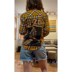 LIZZO Upcycled Plaid Flannel Retro Rap Hip Hop Plaid Flannel Shirt Blouse Size S